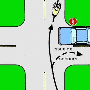 Si un conducteur est trop avancé à un stop alors que vous avez la priorité, regardez derrière vous pour vérifier que vous pouvez vous décaler en sécurité, décalez-vous vers la gauche pour attirer l’attention du conducteur, et continuez à pédaler. Gardez une échappatoire.