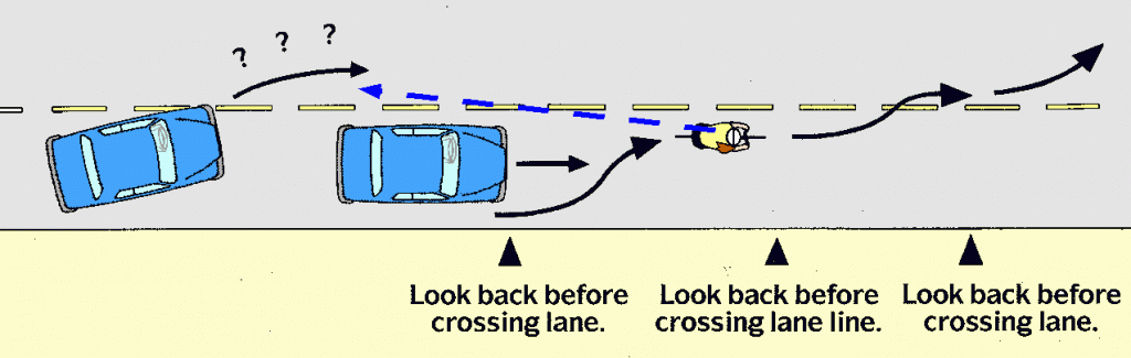 Cross a lane in two steps; one to cross the lane line and the next to cross to the other side of the lane.