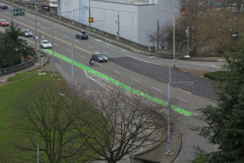 Green bike lane in Seattle, Washington