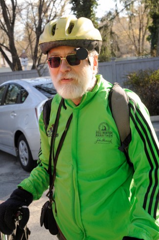 Amateur radio volunteer at the Marathon, photo by Bud Morton