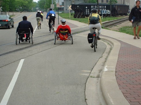 Diagonal railroad crossing in Madison, Wisconsin, 2002