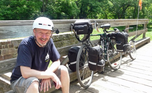 Ian Cooper with Trail-a-Bike rig on the C&O towpath trail