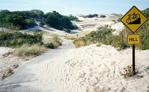 Descent and sand on the Province Lands path in the Cape Cod National Seashore, Massachusetts