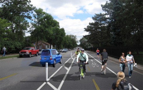 Photoshopped illustration of proposed "cycle track" on 36th Street in Minneapolis