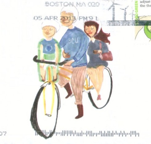 Boston cyclist Union picture of happy family.