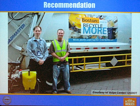 Side skirt on City of Boston garbage truck