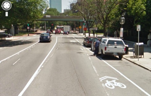 Bike lane tapered to nothing in the door zone approaching Charlesgate West