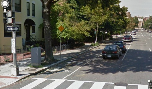 Street furniture and trees identify the intersection as 15th and T Streets, Washington, DC.