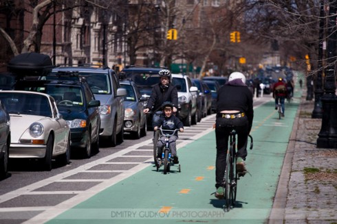 Prospect Park West with child on tricycle