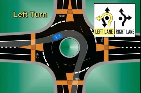 Path for left-turning traffic in a roundabout