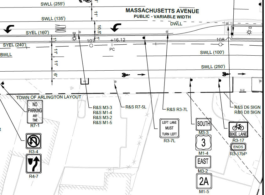 Part of page 33 of the plans showing sign planted in driveway