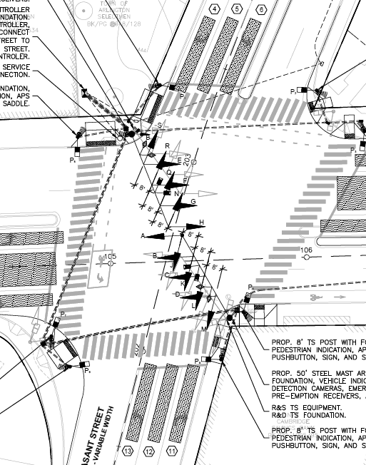 Crosswalks at Massachusetts Avenue and Mystic Street