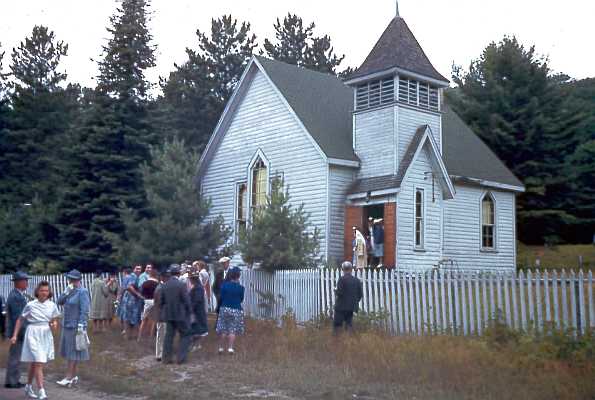 Socializing after church, around 1940